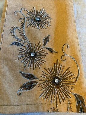 Vintage Paolo Santini Beaded Flare Jeans Tan Brown Gold Floral Y2K